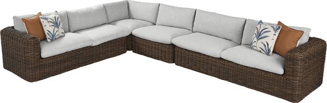 Plume Brown 4 Pc Outdoor Sectional with Dove Cushions - Thumbnail - Image 1