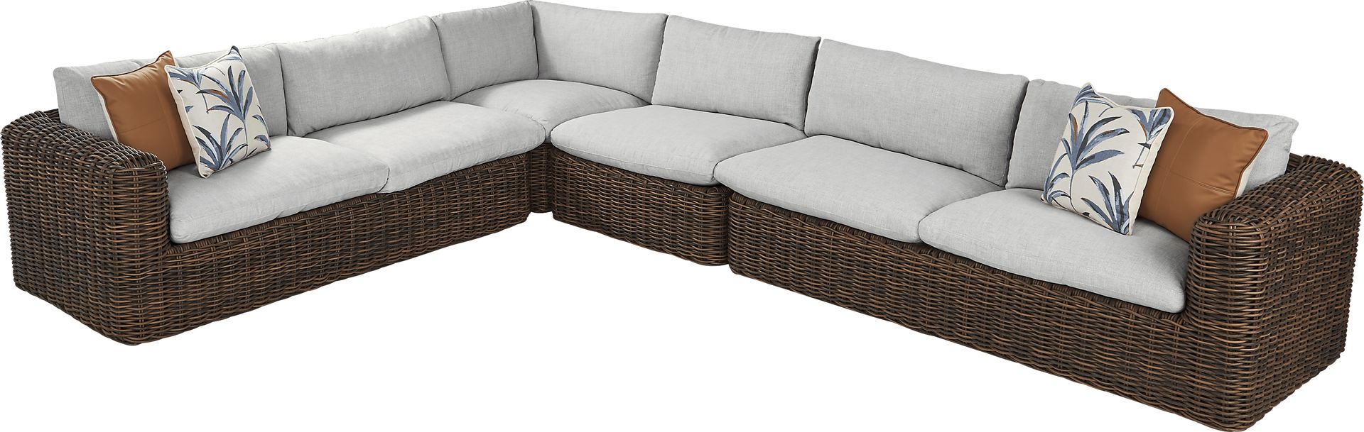 Plume Brown 4 Pc Outdoor Sectional with Dove Cushions - Image 1