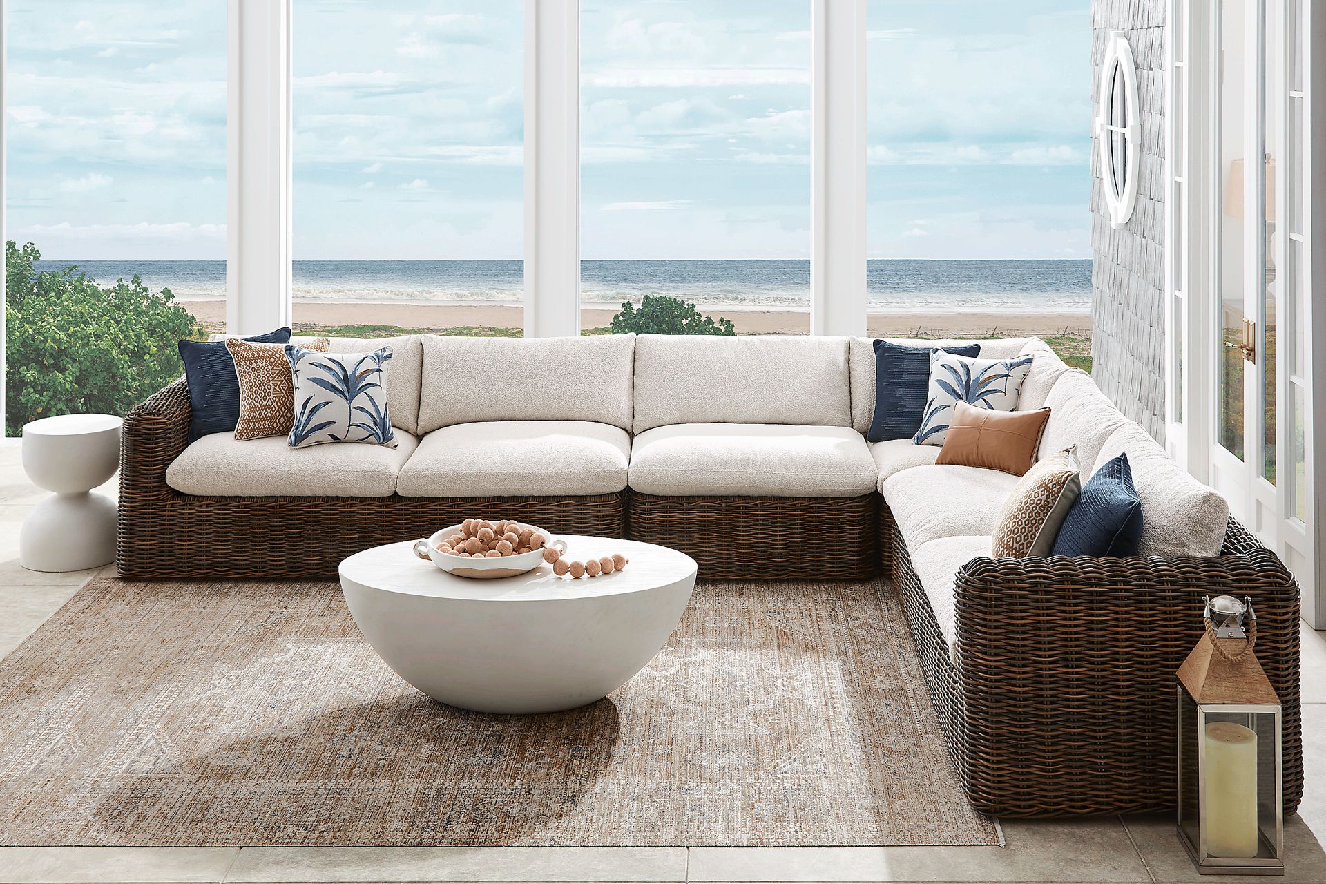 Plume Brown 4 Pc Outdoor Sectional with Ivory Cushions - Image 2