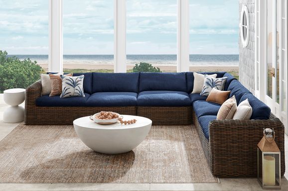 Plume Brown 4 Pc Outdoor Sectional with Navy Cushions