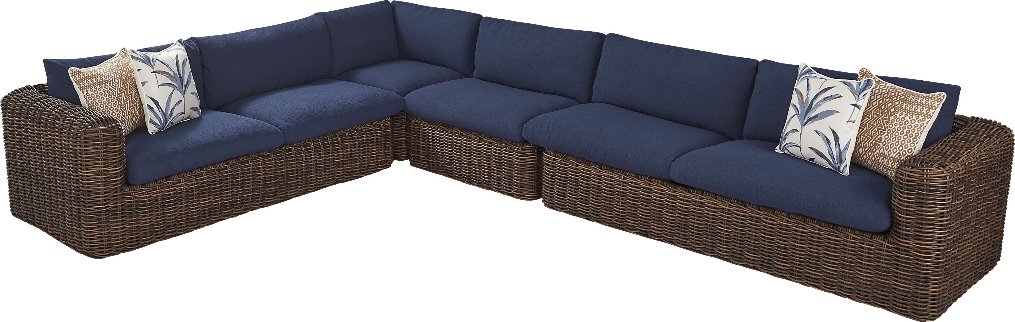 Plume Brown 4 Pc Outdoor Sectional with Navy Cushions - Thumbnail 2