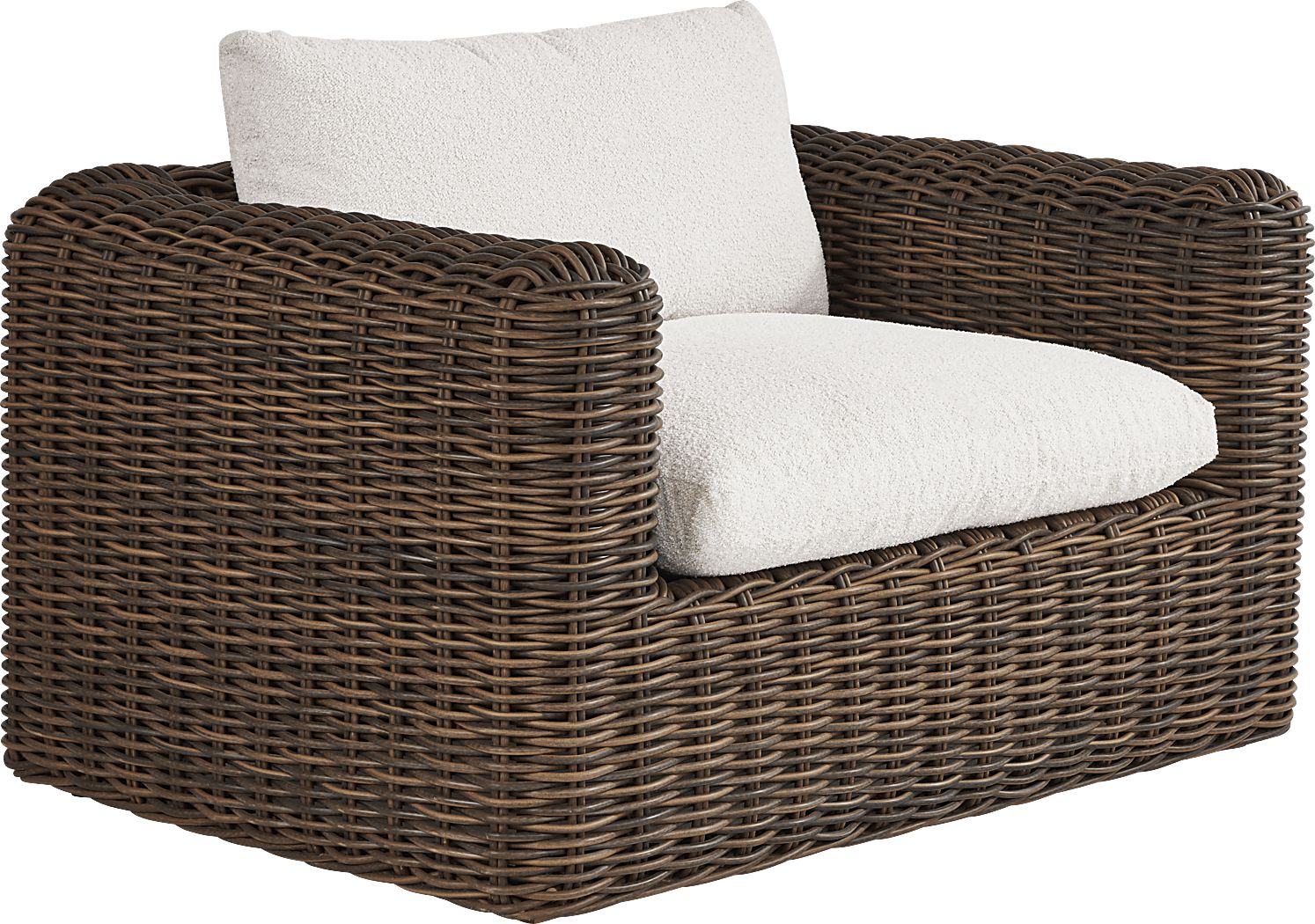 Plume Brown Dark Wood Ivory Beige Wicker Outdoor Chair Rooms To Go   Plume Brown Outdoor Club Chair With Ivory Cushions 7037778P Image Item