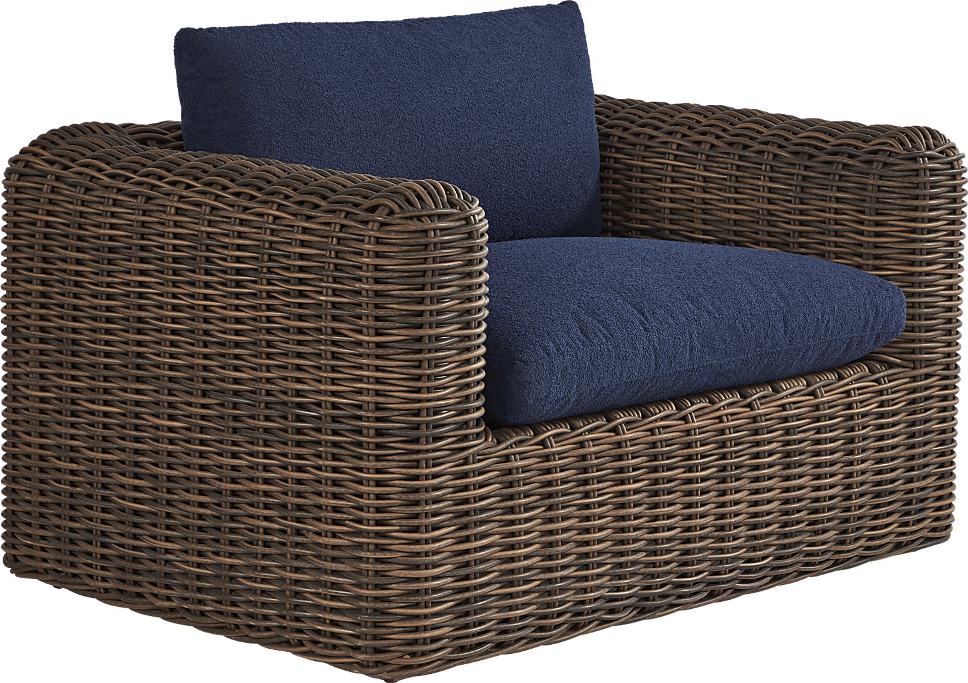 Plume Brown Outdoor Club Chair with Navy Cushions - Image 1