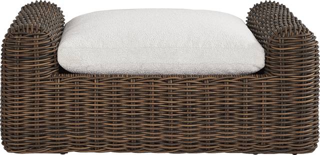 Plume Brown Outdoor Ottoman with Ivory Cushion - Thumbnail - Image 2