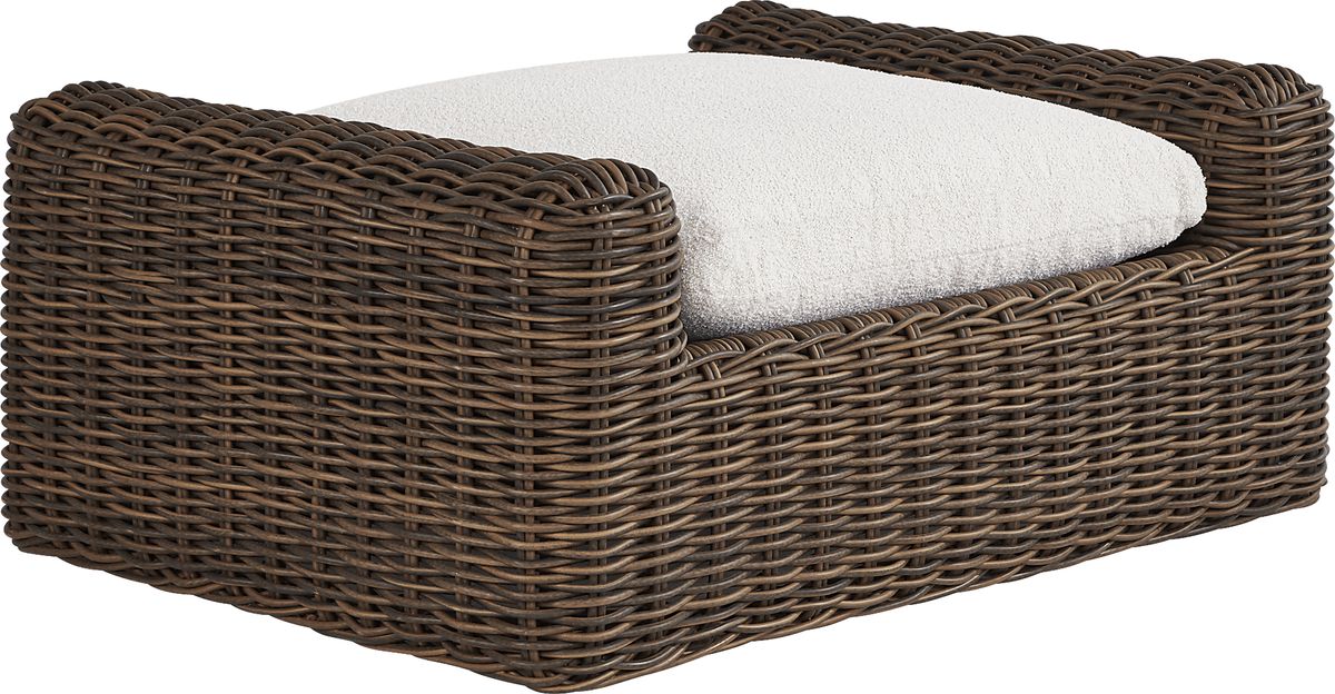 Plume Brown Dark Wood Ivory Beige Wicker Outdoor Ottoman | Rooms to Go
