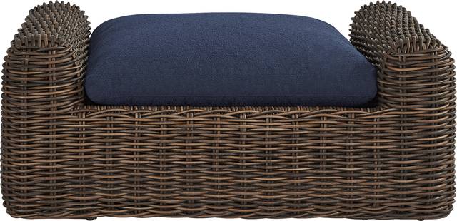 Plume Brown Outdoor Ottoman with Navy Cushion - Thumbnail - Image 2