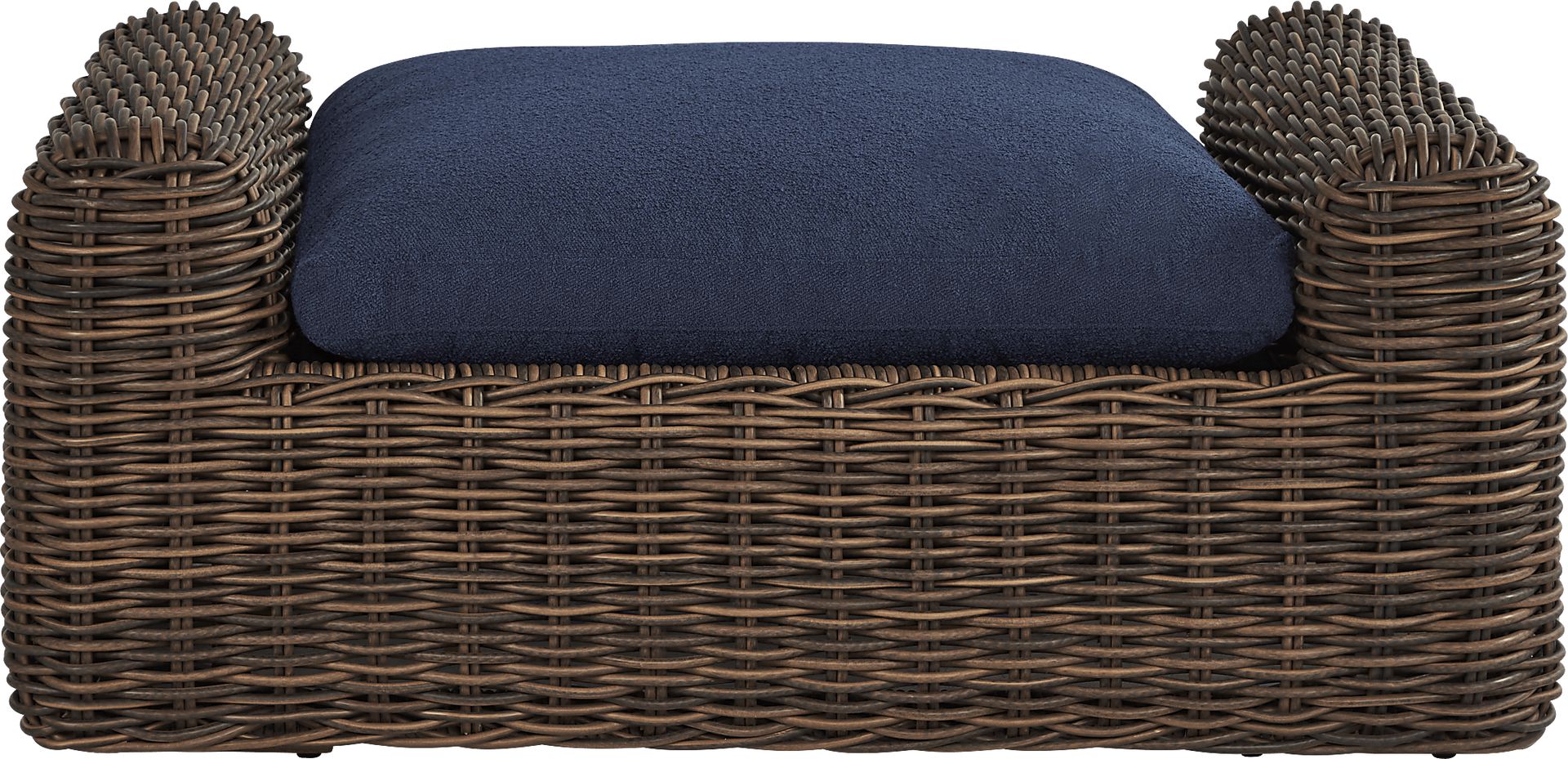 Plume Brown Outdoor Ottoman with Navy Cushion - Image 2