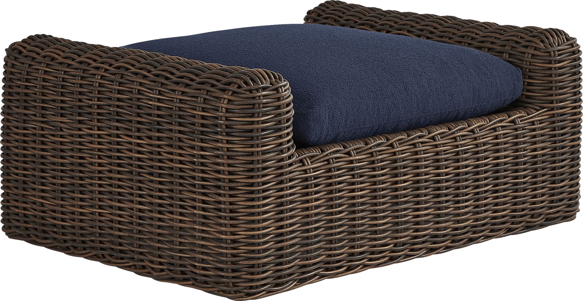 Plume Brown Outdoor Ottoman with Navy Cushion - Image 1