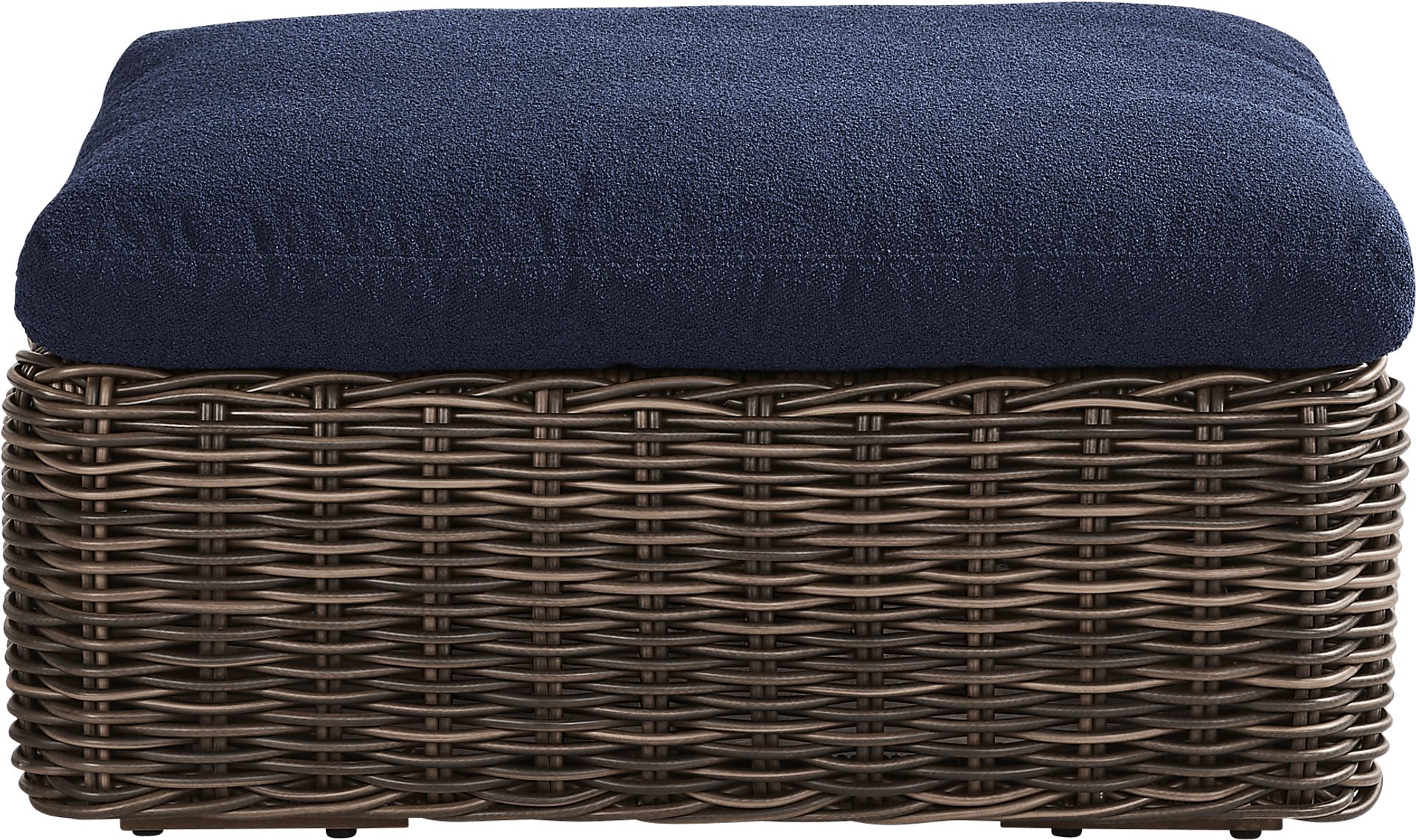 Plume Brown Outdoor Ottoman with Navy Cushion - Image 2