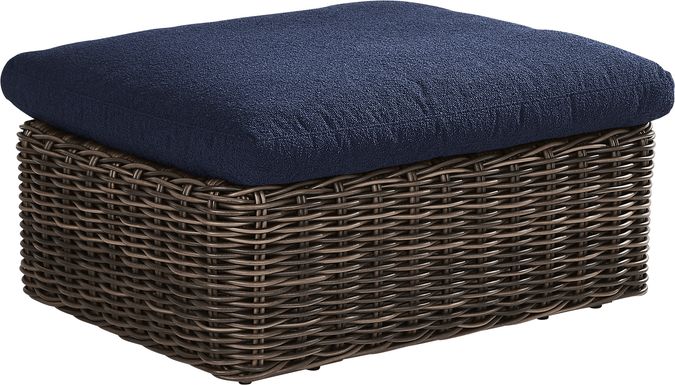 Plume Brown Outdoor Ottoman with Navy Cushion