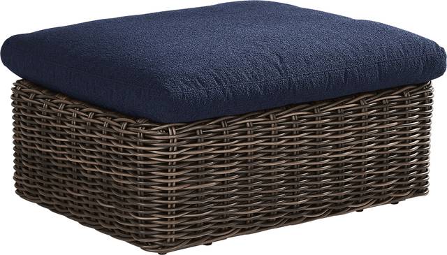 Plume Brown Outdoor Ottoman with Navy Cushion - Thumbnail - Image 1