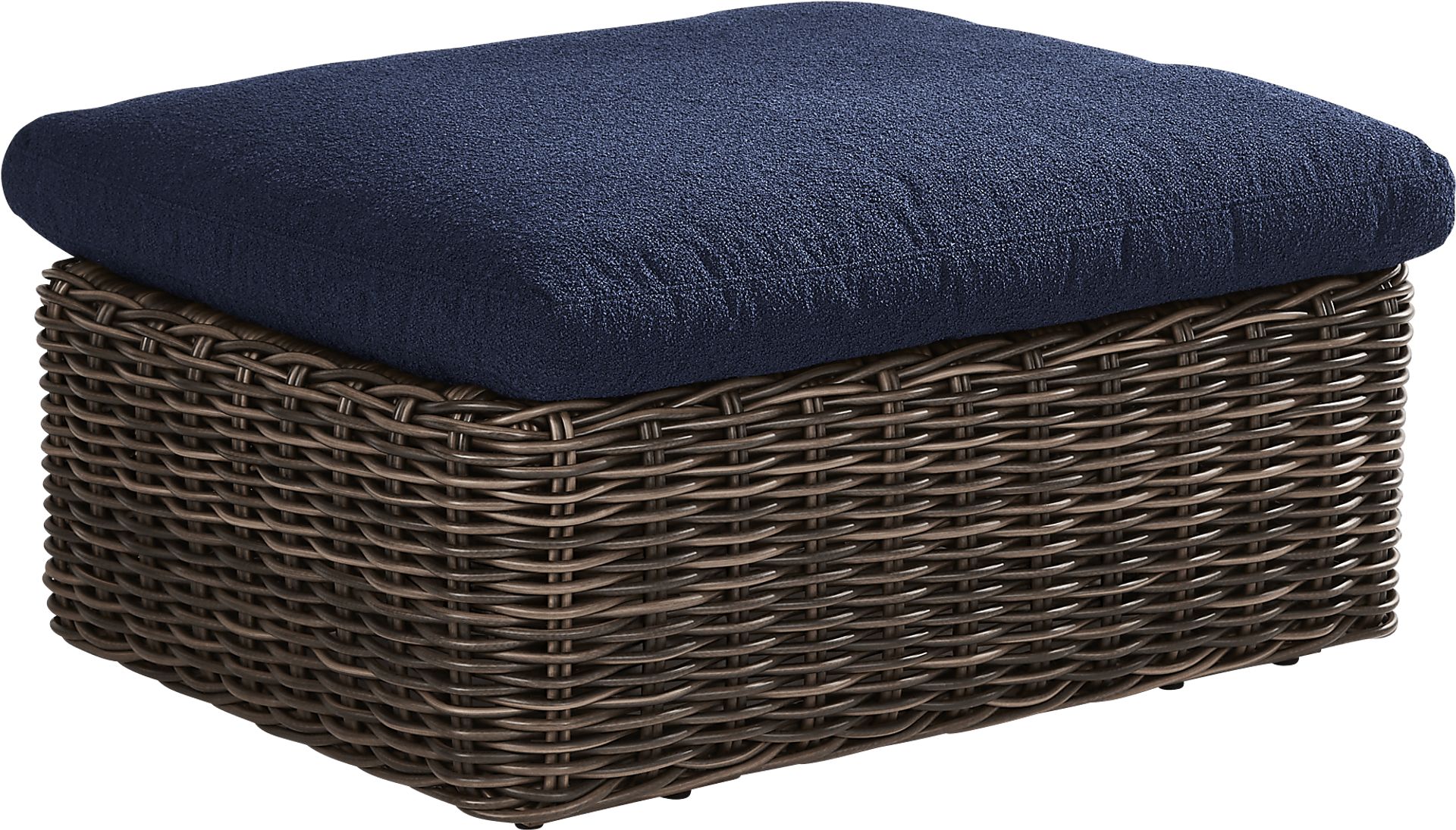 Plume Brown Outdoor Ottoman with Navy Cushion - Image 1