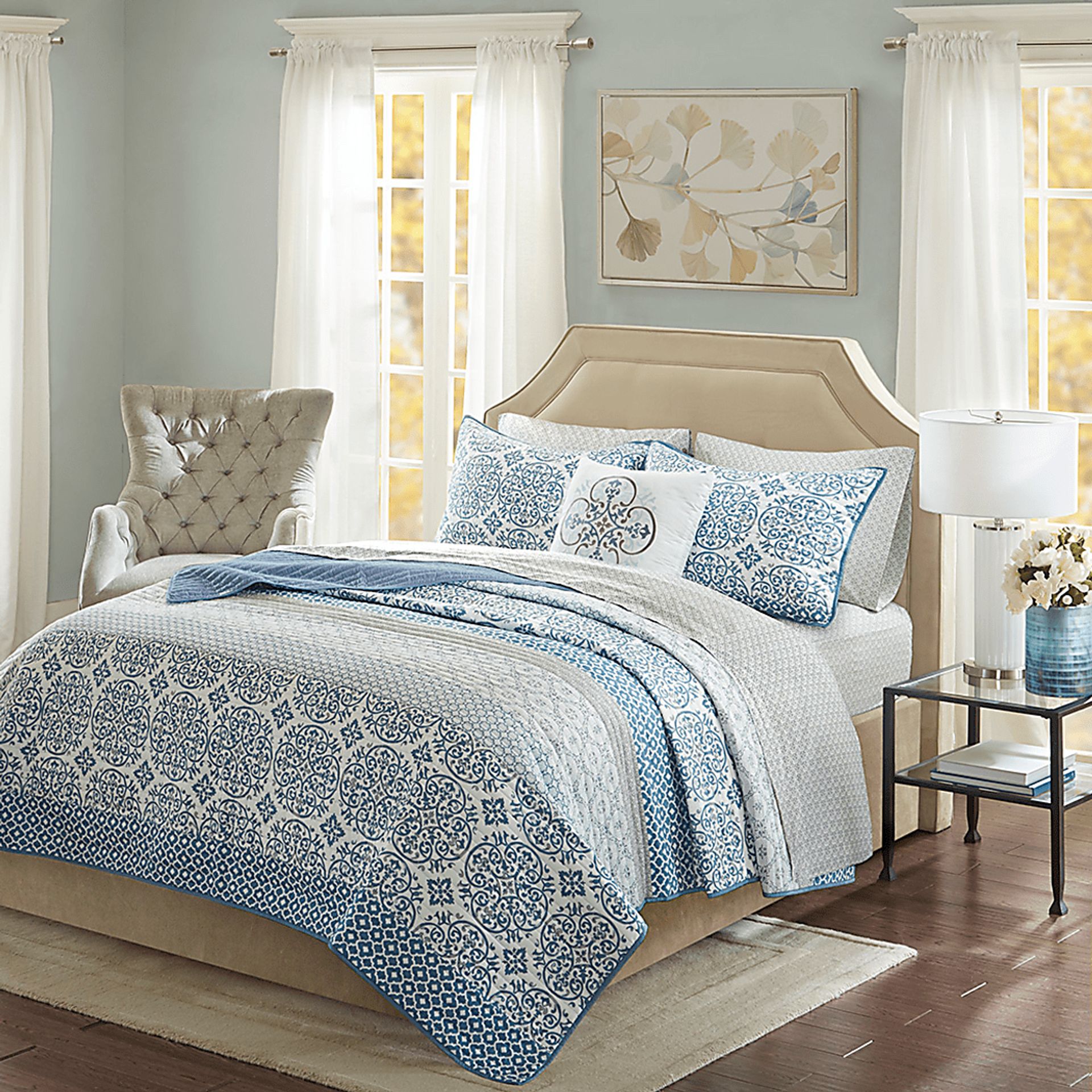 Poeyfarre Blue 8 Pc King Coverlet Set - Image 1