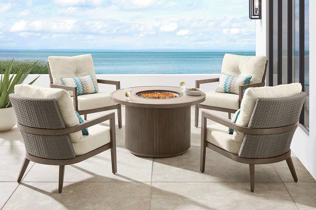 Point Reyes Brown 5 Pc Outdoor Fire Pit Chat Set - Thumbnail - Image 1
