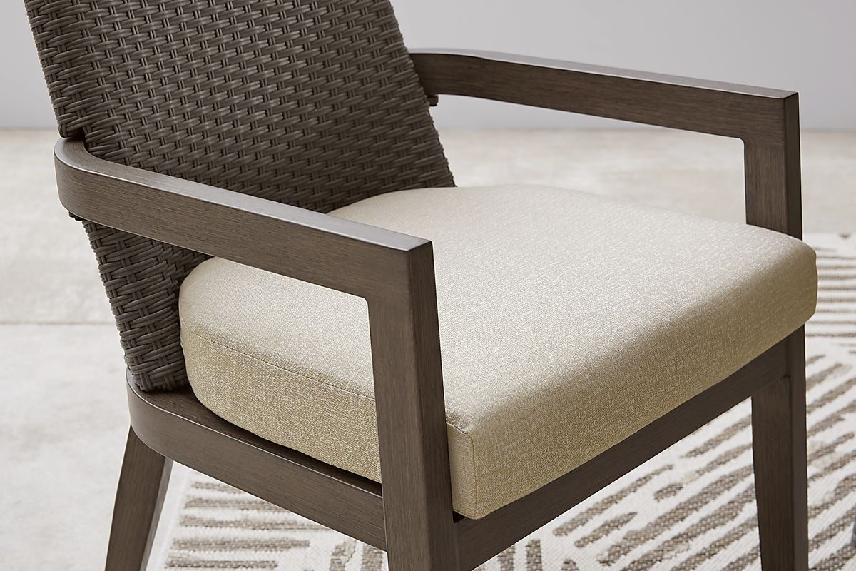 Point Reyes Brown Dark Wood Beige Aluminum Outdoor Arm Chair | Rooms to Go