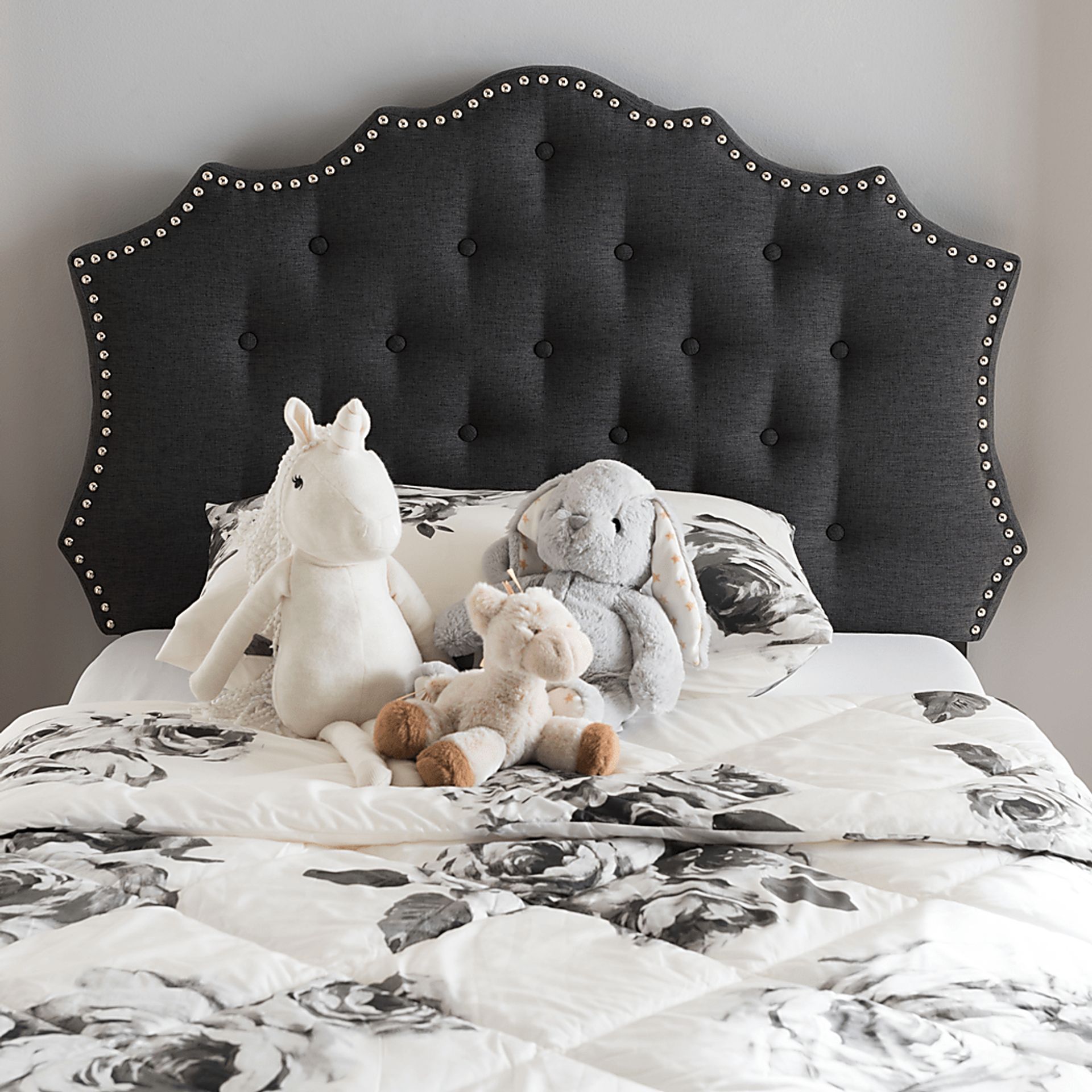 Poppleton Charcoal Full Upholstered Headboard - Image 2