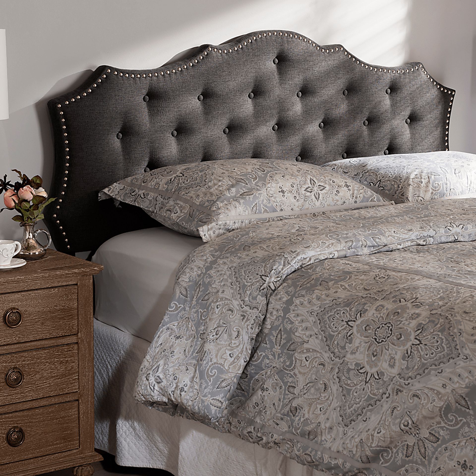 Poppleton Charcoal Queen Upholstered Headboard - Image 2