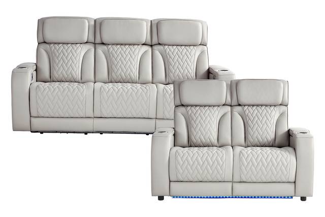 Port Royal Gray Leather 2 Pc Living Room with Triple Power Reclining Sofa - Thumbnail - Image 1