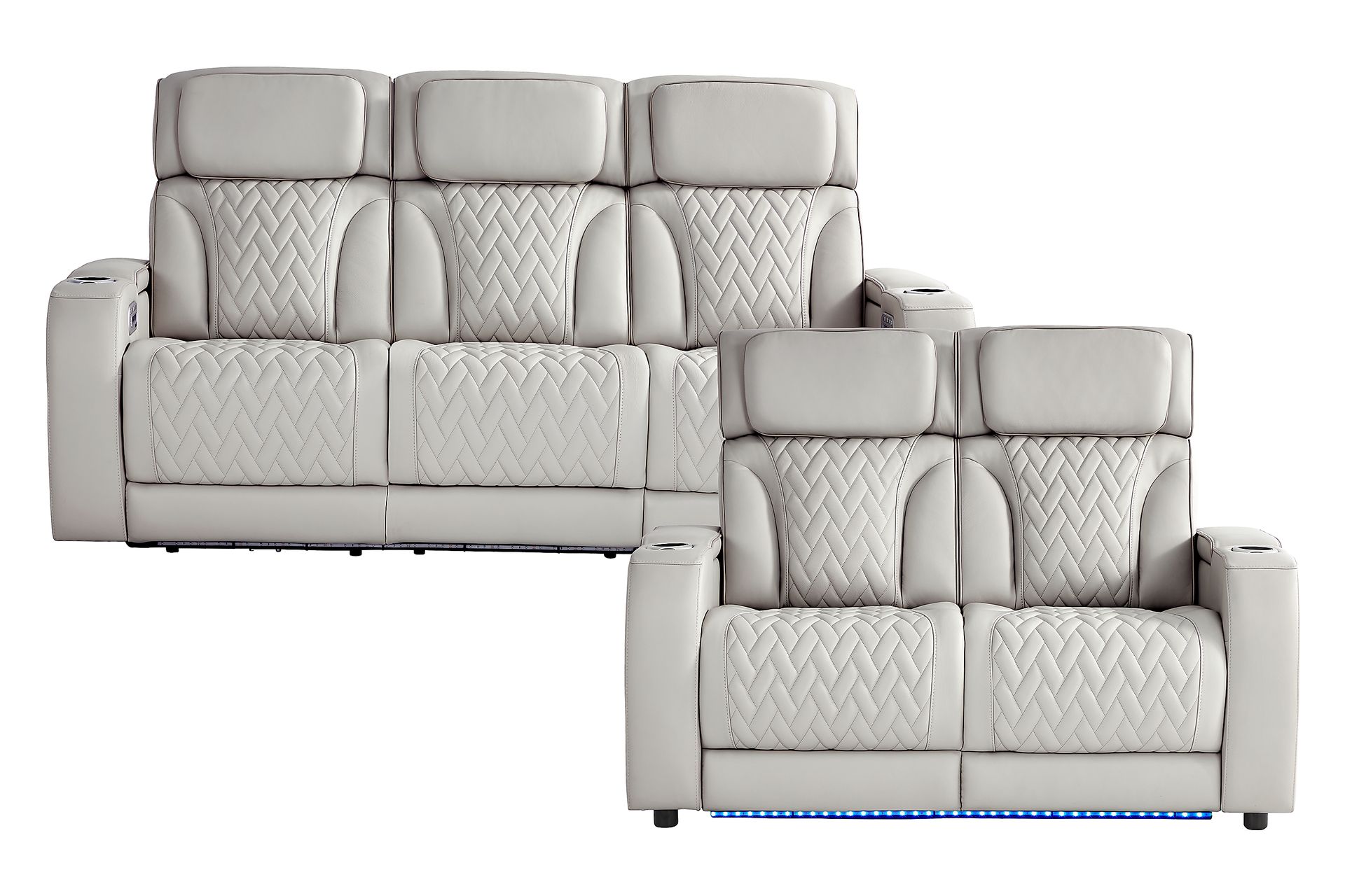 Port Royal Gray Leather 2 Pc Living Room with Triple Power Reclining Sofa - Image 1