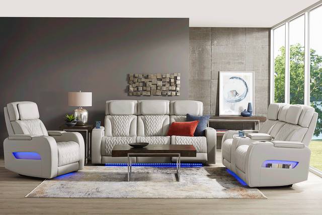 Port Royal Gray Leather 2 Pc Triple Power Reclining Living Room - Thumbnail - Image 1