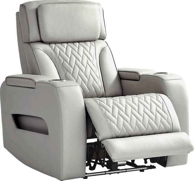Port Royal Gray Leather Triple Power Recliner - Thumbnail - Image 1