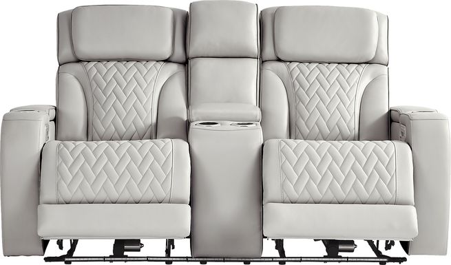 Port Royal Gray Leather Triple Power Reclining Console Loveseat