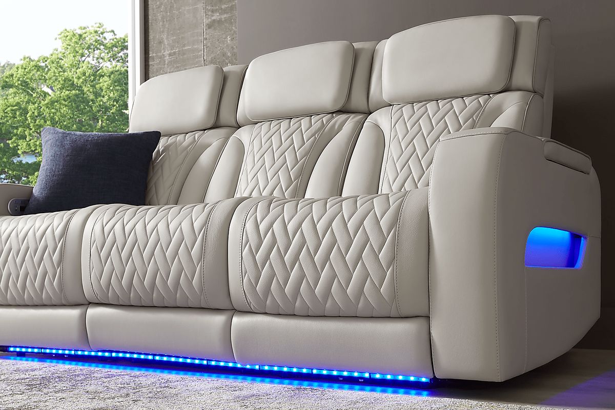 Port Royal Gray Leather Triple Power Reclining Sofa Rooms to Go