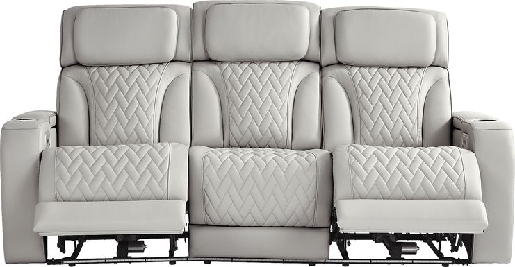 Port Royal Gray Leather Triple Power Reclining Sofa