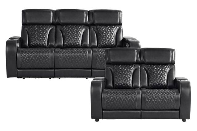 Port Royal Midnight Leather 2 Pc Living Room with Triple Power Reclining Sofa - Thumbnail - Image 1