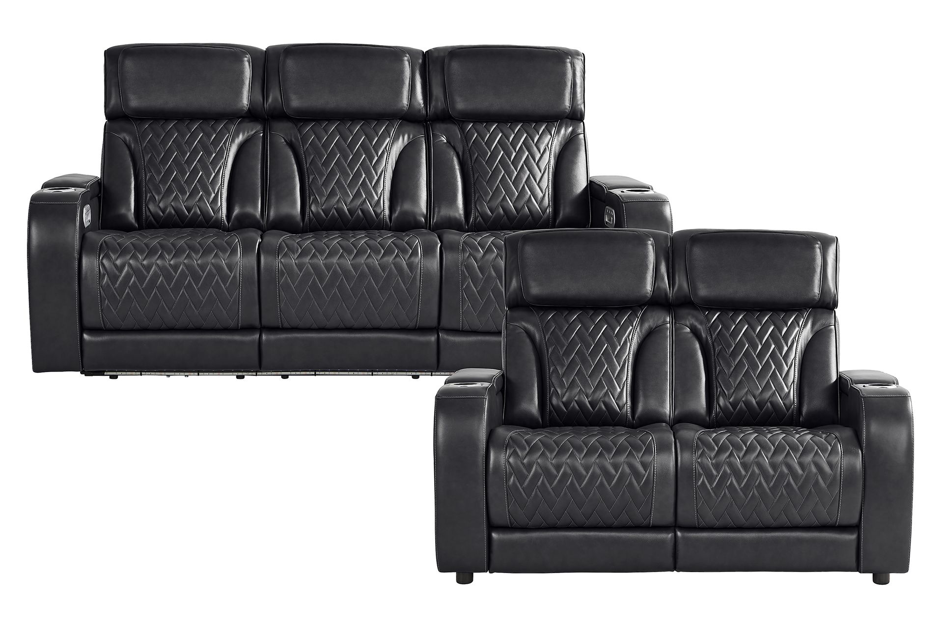 Port Royal Midnight Leather 2 Pc Living Room with Triple Power Reclining Sofa - Image 1