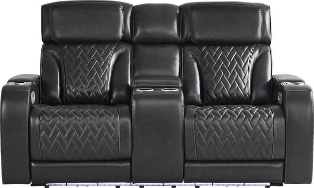 Port Royal Midnight Leather Triple Power Reclining Console Loveseat - Thumbnail - Image 3