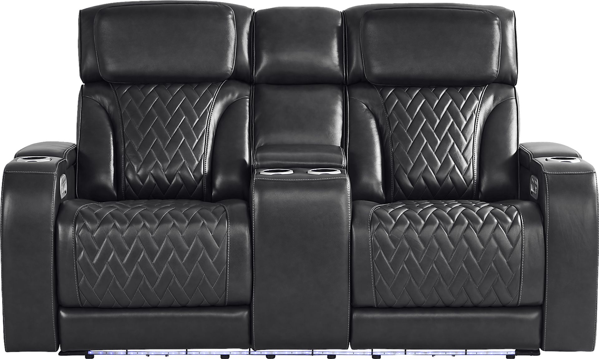 Port Royal Midnight Leather Triple Power Reclining Console Loveseat - Image 3