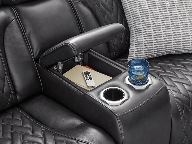 Port Royal Midnight Leather Triple Power Reclining Console Loveseat - Thumbnail - Image 4