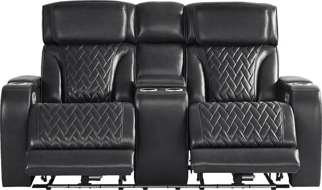 Port Royal Midnight Leather Triple Power Reclining Console Loveseat - Thumbnail - Image 1
