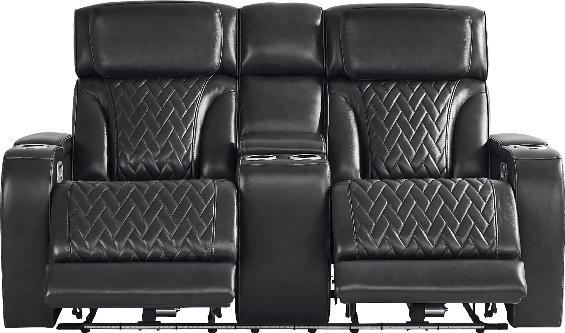 Port Royal Midnight Leather Triple Power Reclining Console Loveseat - Image 1