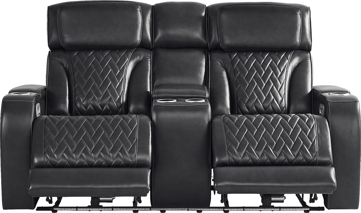 Port Royal Midnight Blue Leather Triple Power Reclining Loveseat