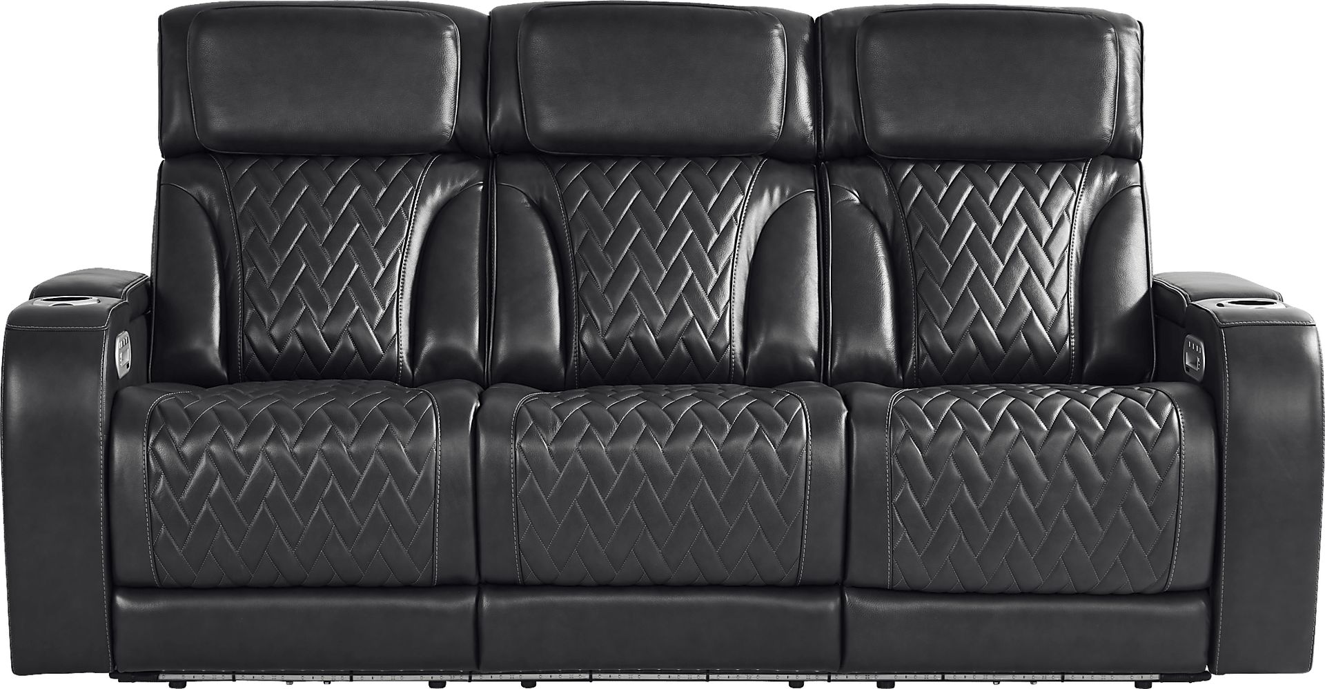 Port Royal Midnight Leather Triple Power Reclining Sofa - Image 3