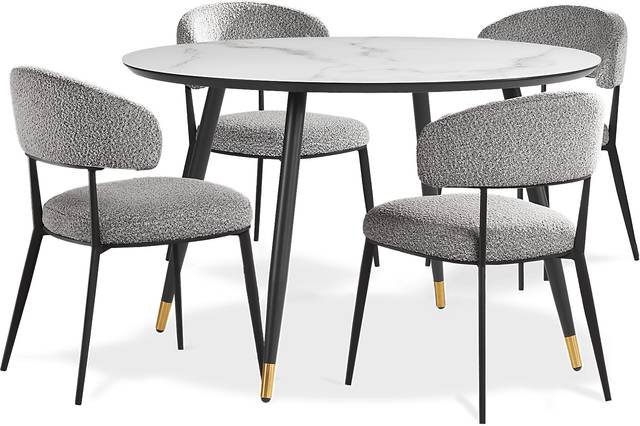 Portland Square White Round 5 Pc Dining Room with Gray Side Chairs - Thumbnail - Image 1