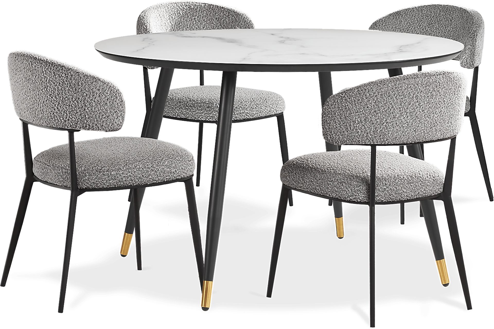 Portland Square White Round 5 Pc Dining Room with Gray Side Chairs - Image 1