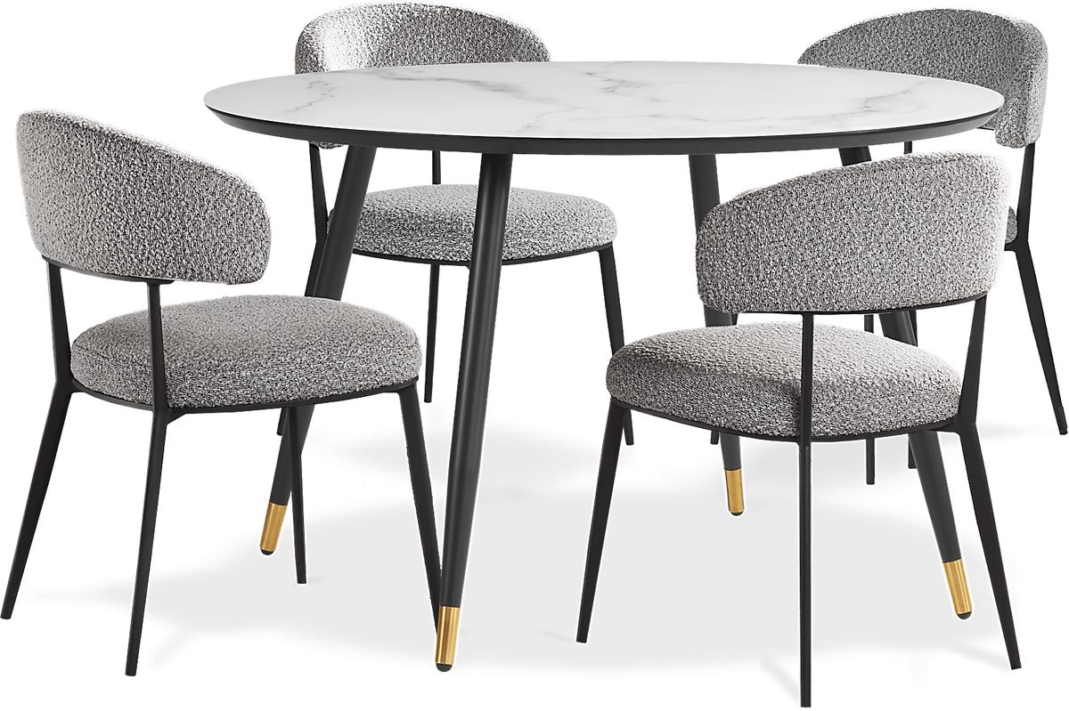 Portland Square 5 Pc White Colors,White Gray Dining Room Set With Round ...