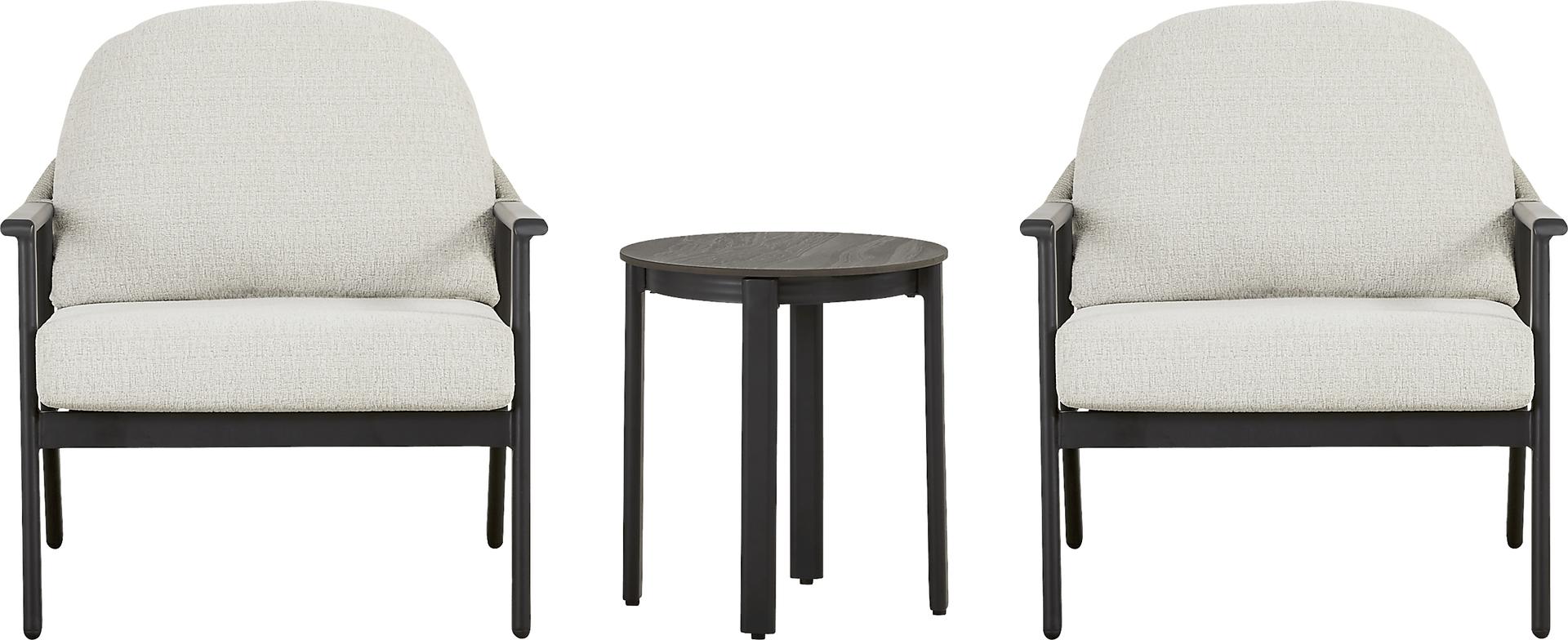 Porto Black 3 Pc Outdoor Chat Set with Beige Cushions