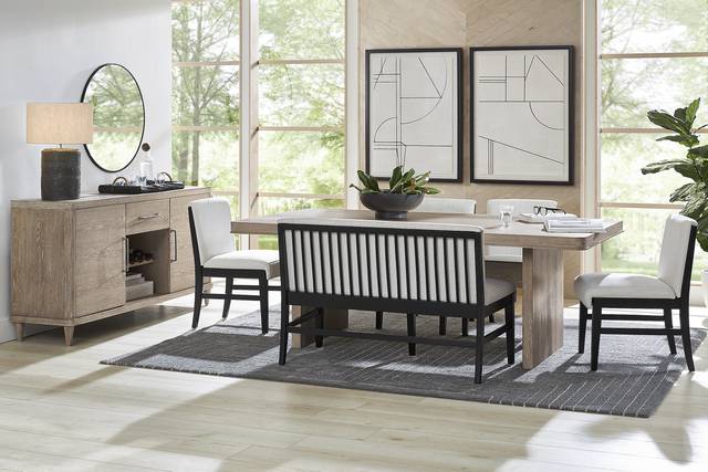 Portsmouth Natural 6 Pc Dining Room with Black Chairs and Bench - Thumbnail - Image 1