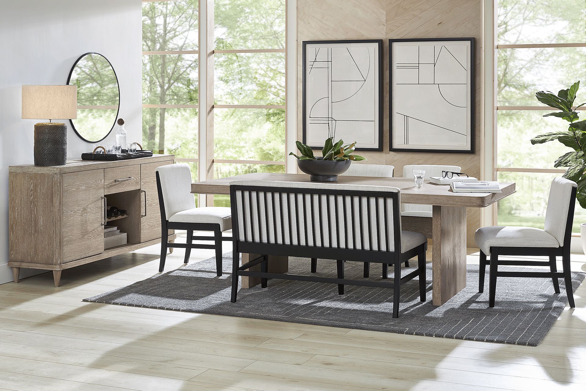 Portsmouth Natural 6 Pc Dining Room with Black Chairs and Bench - Image 1