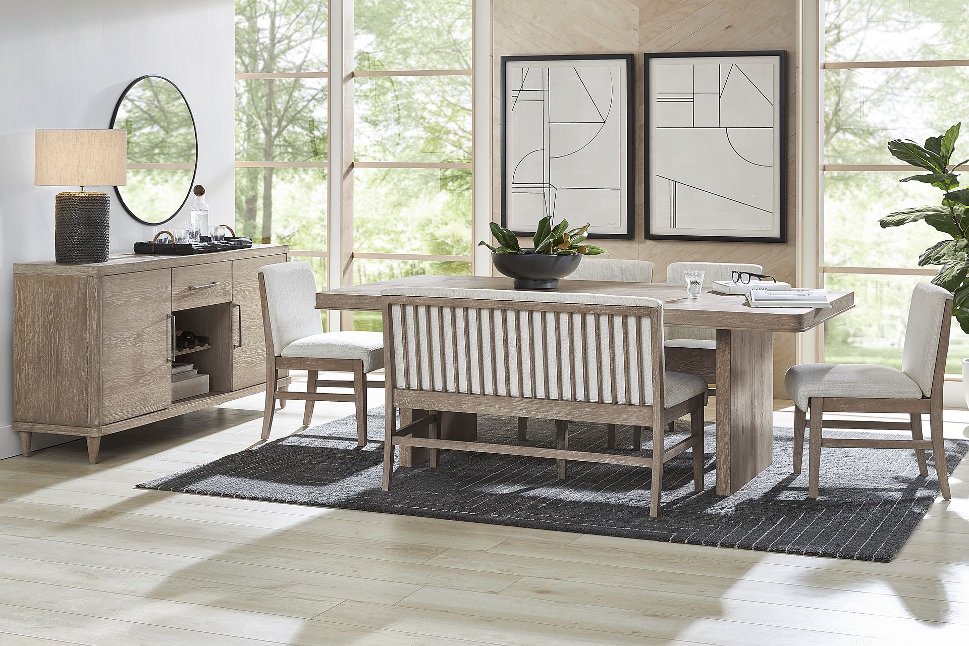 Portsmouth Natural 6 Pc Dining Room with Natural Chairs and Bench - Image 1