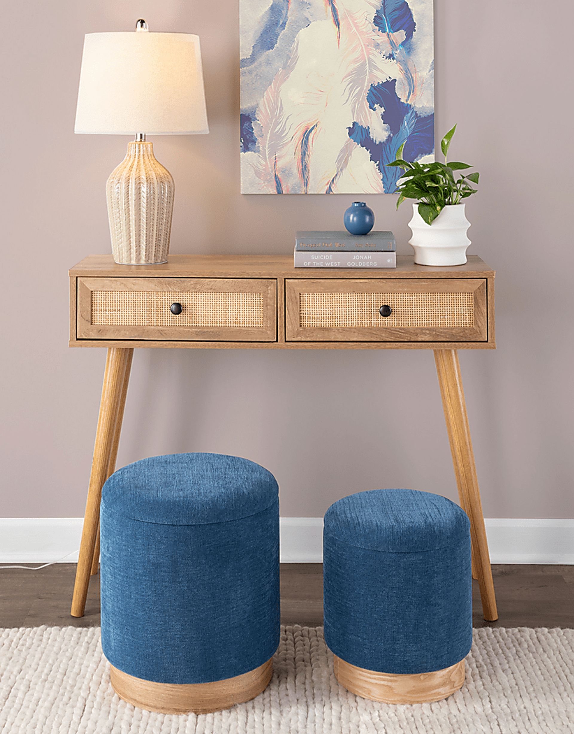Poulnot Blue Ottoman, Set of 2 - Image 2