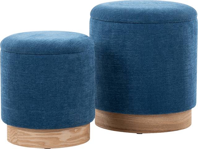 Poulnot Blue Ottoman, Set of 2 - Thumbnail - Image 1