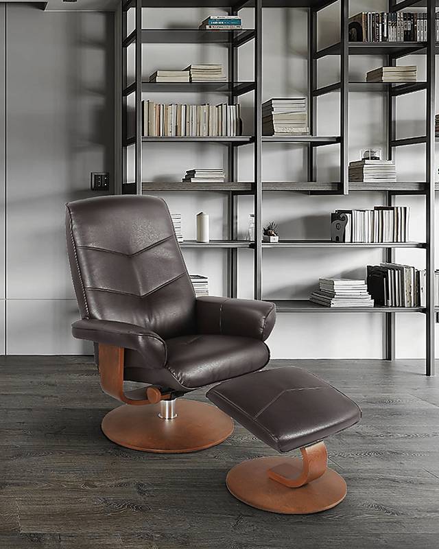 Powis Brown Recliner & Ottoman - Thumbnail - Image 4