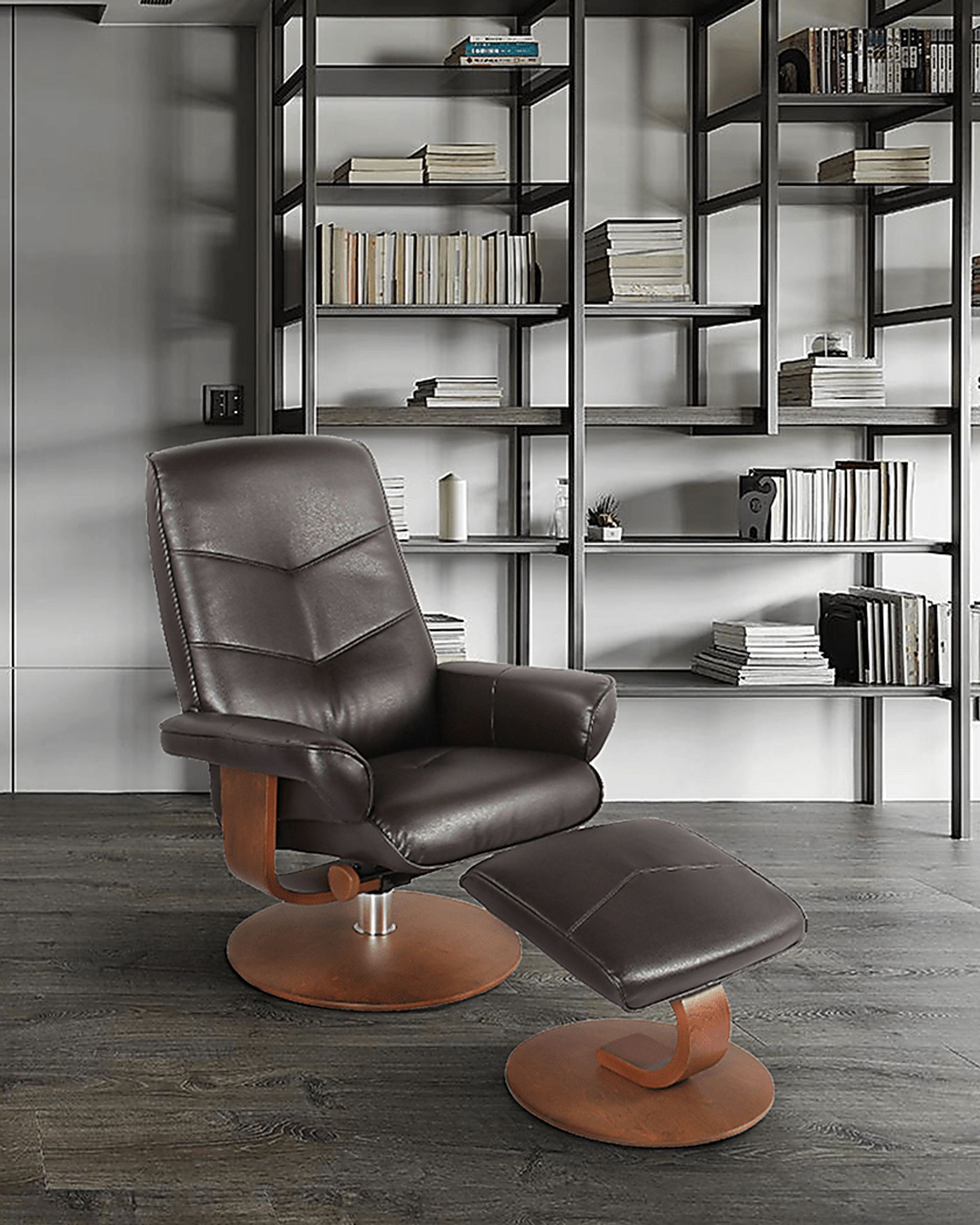 Powis Brown Recliner & Ottoman - Image 4