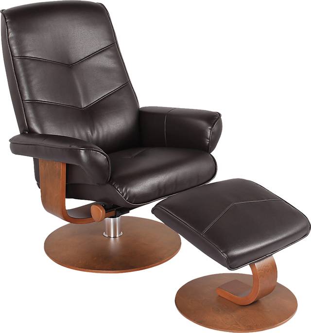 Powis Brown Recliner & Ottoman - Thumbnail - Image 1