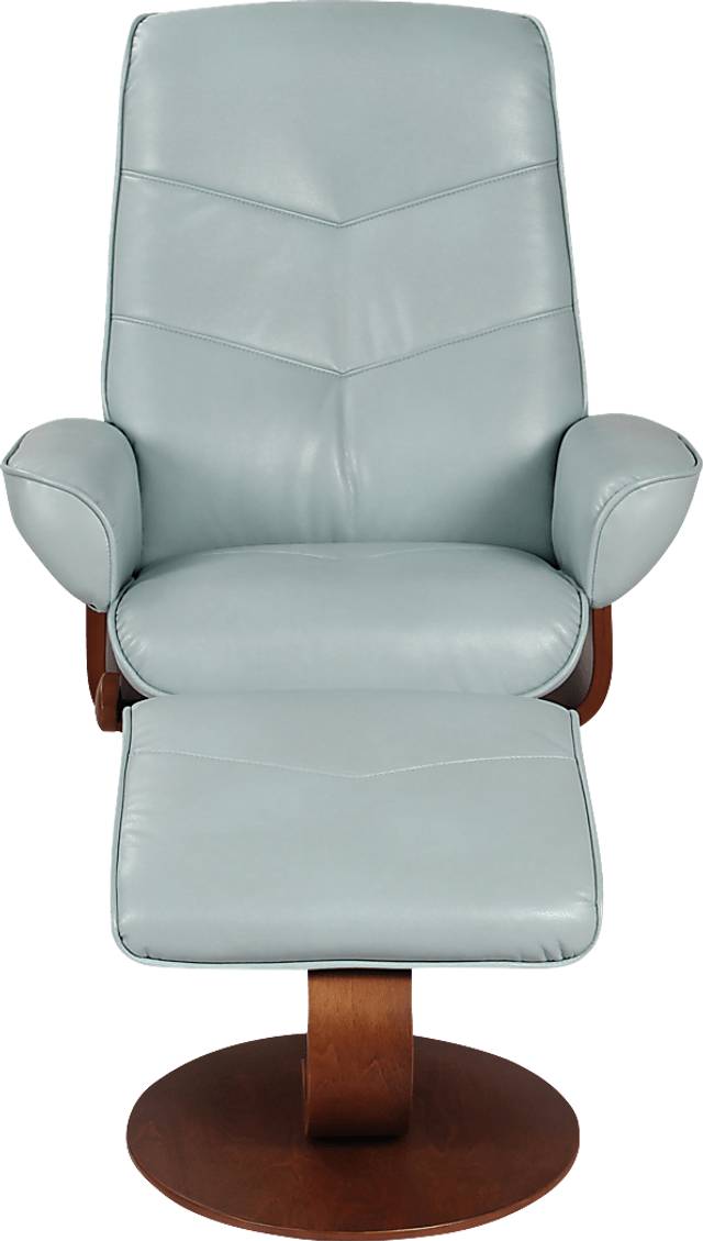 Powis Light Blue Recliner & Ottoman - Thumbnail - Image 2